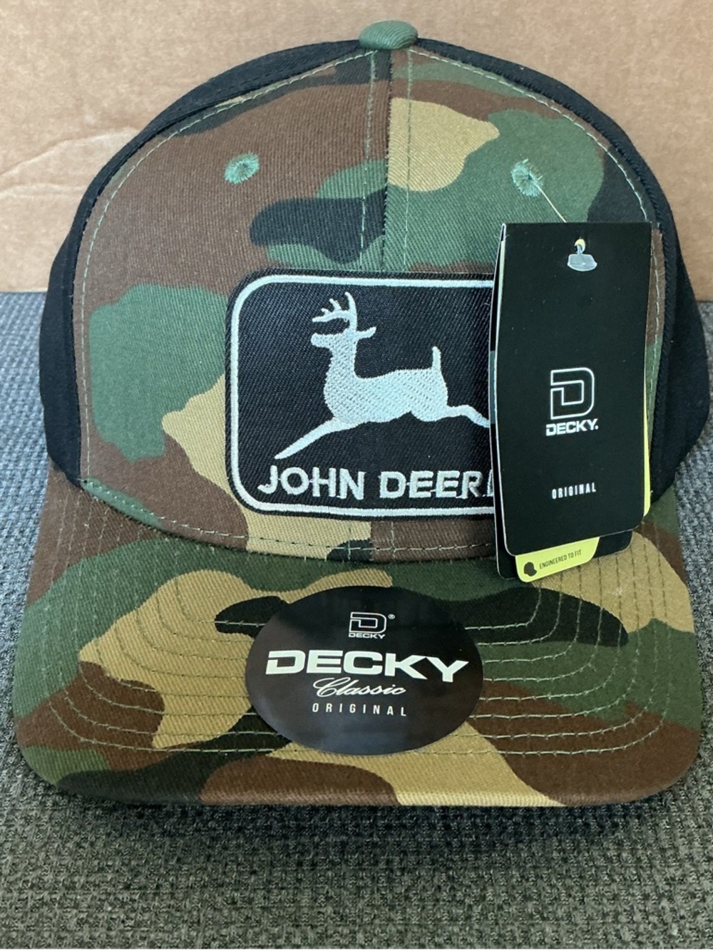 John Deere Camo and Black Hat - Adjustable SnapBack - embroidered Black USA flag